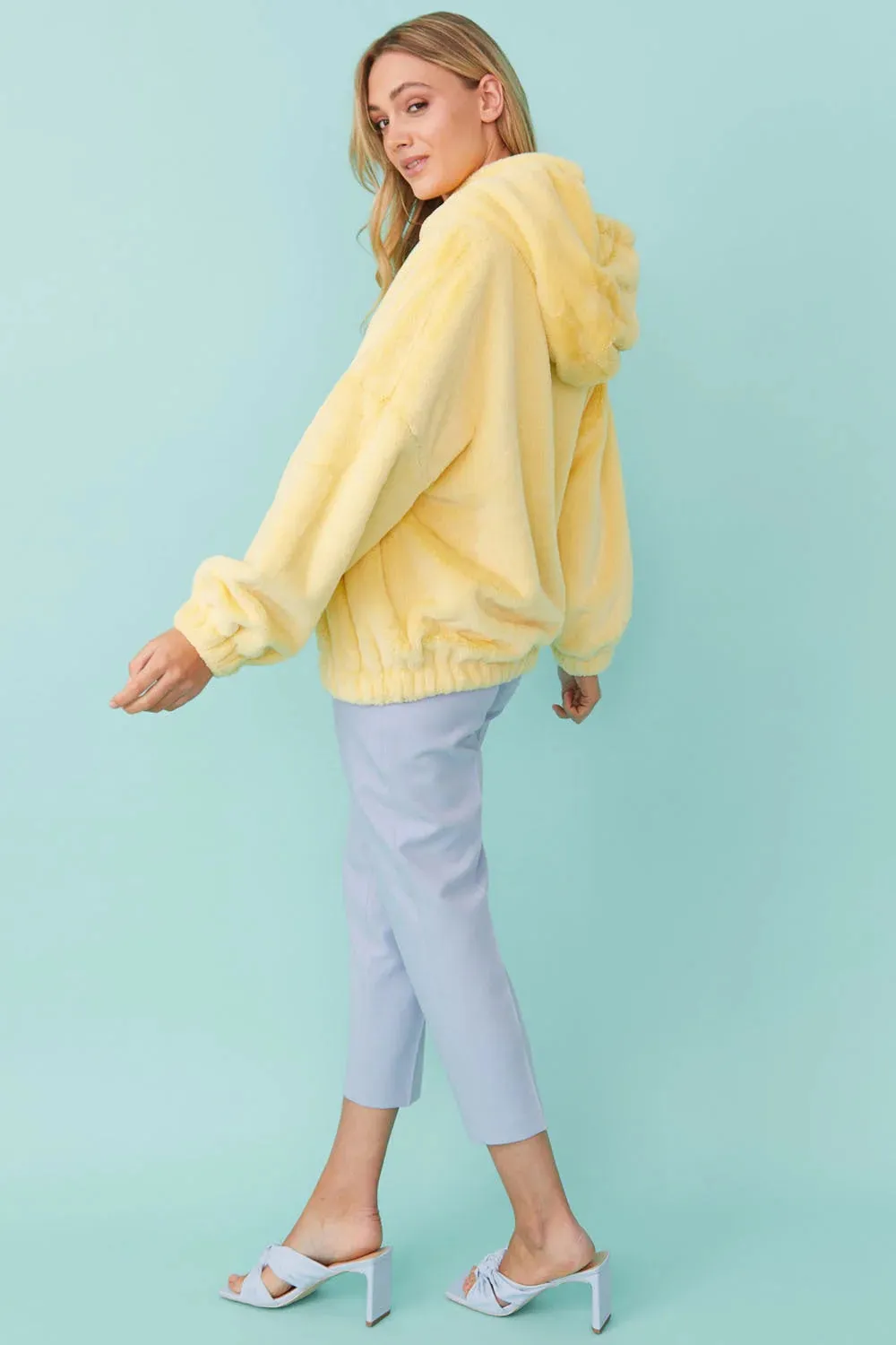 Faux Fur Oversized Yellow Hoodie