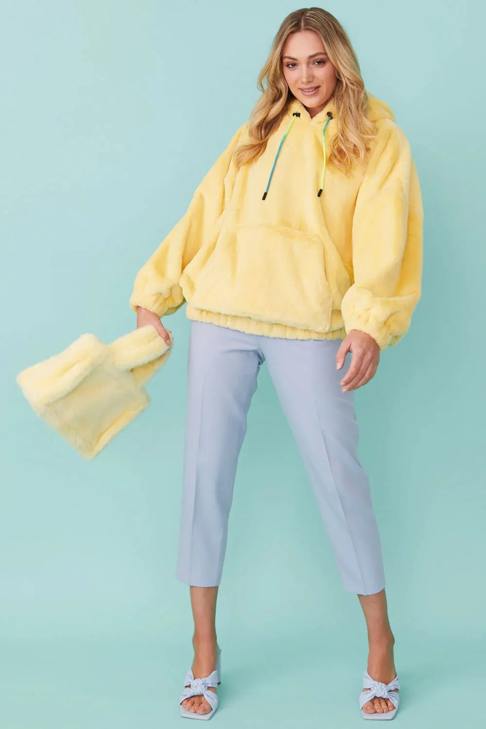 Faux Fur Oversized Yellow Hoodie