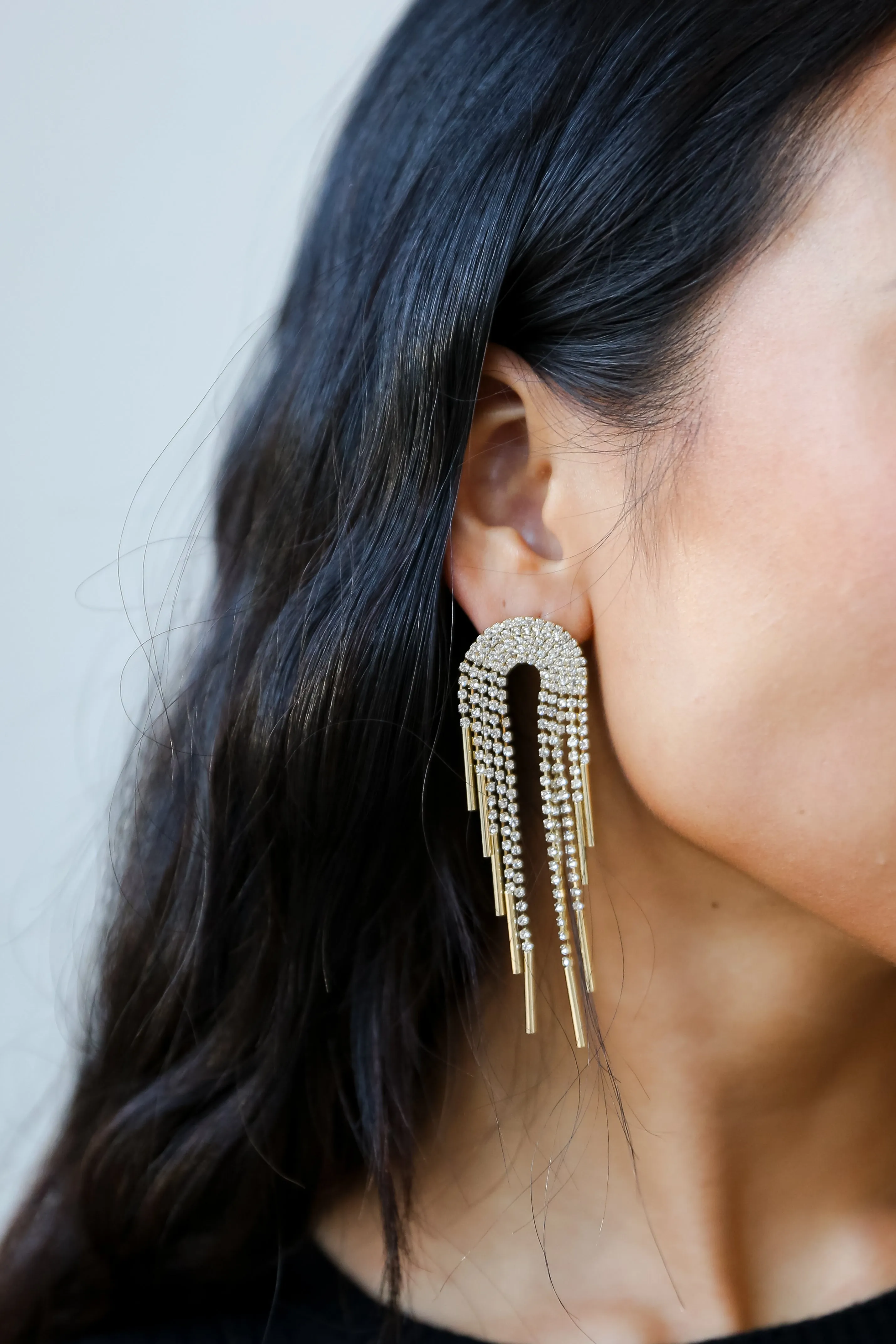 FINAL SALE - Callie Gold Rhinestone Fringe Earrings