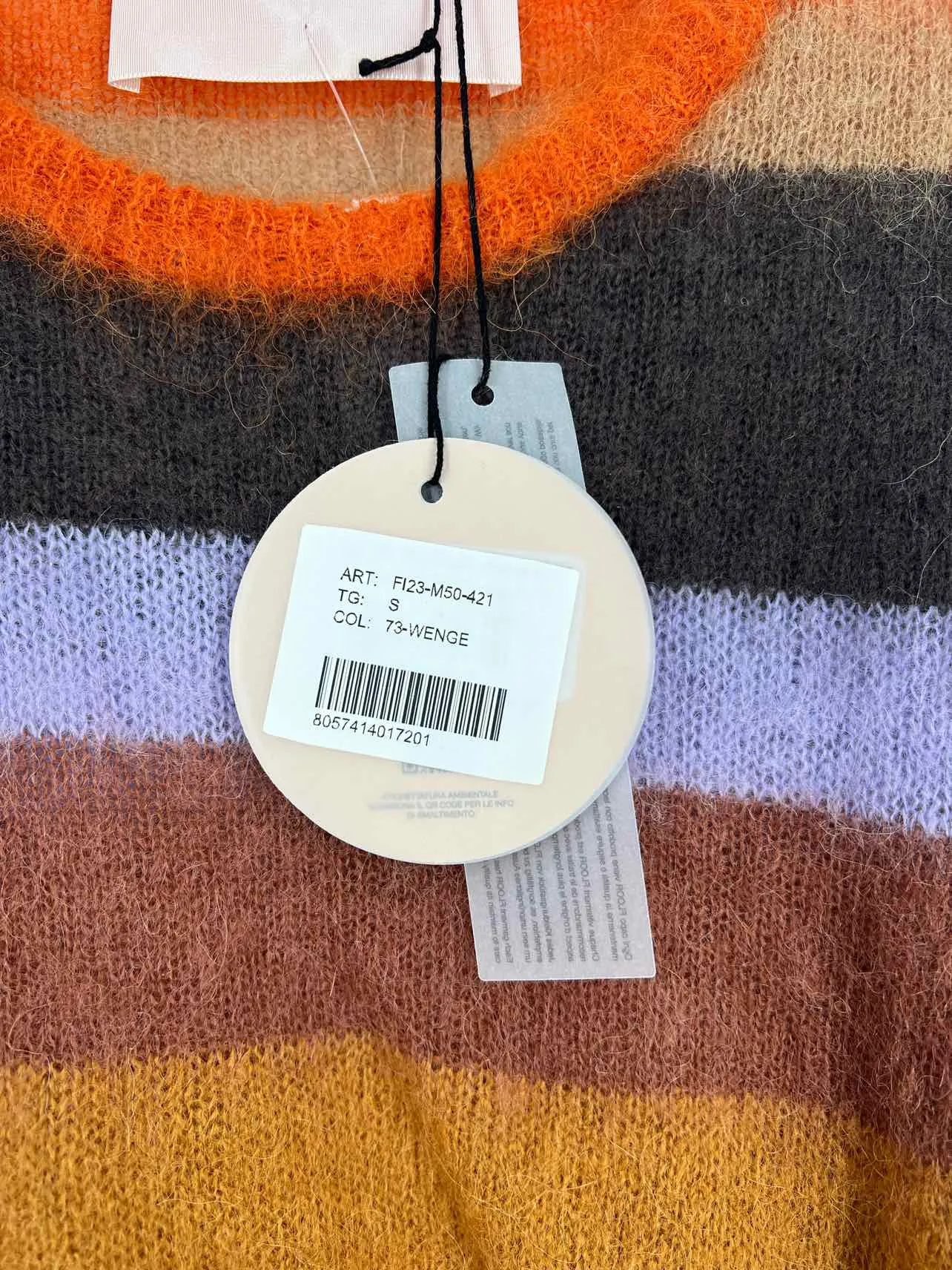 Floor Size S Orange/Multi Stripe Wool Blend NEW Designer Sweater