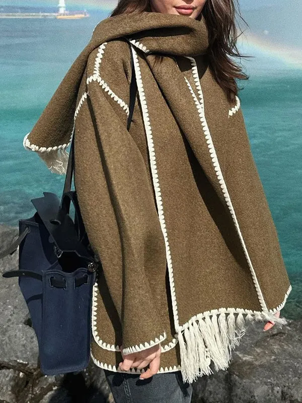 Fringe Wool Blend With Scarf Coat