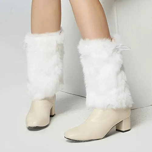 Fur Story Fur Leg Warmers Real Fur Rabbit Winter Leggings Boot Toppers For Women(23CM Length,White)