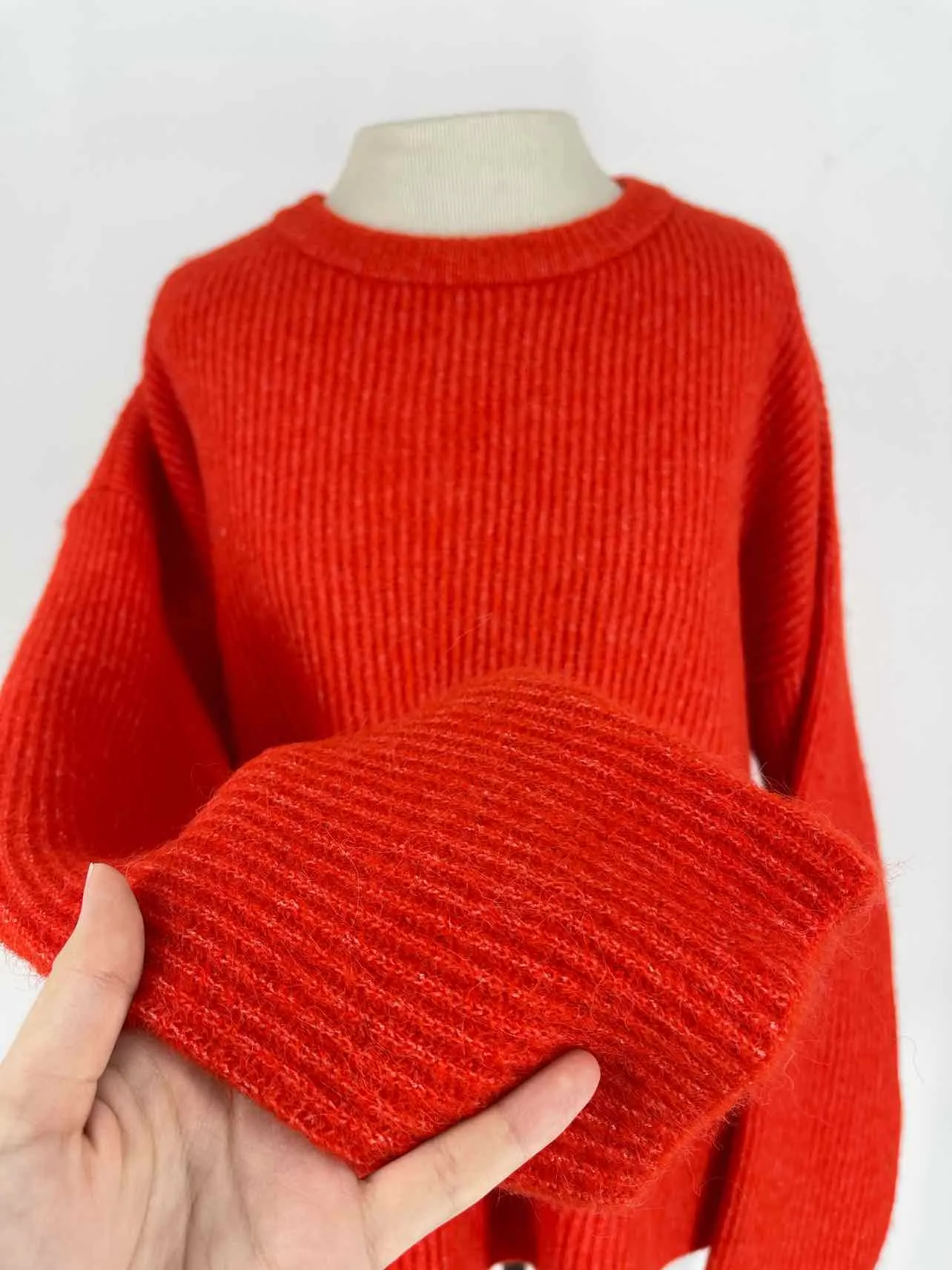 Gestuz Size L Orange-Red Ribbed Wool Blend NEW Designer Sweater