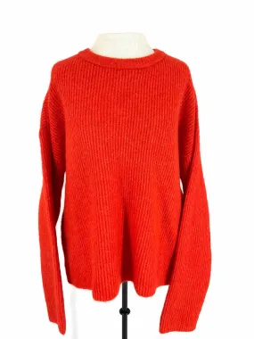 Gestuz Size L Orange-Red Ribbed Wool Blend NEW Designer Sweater