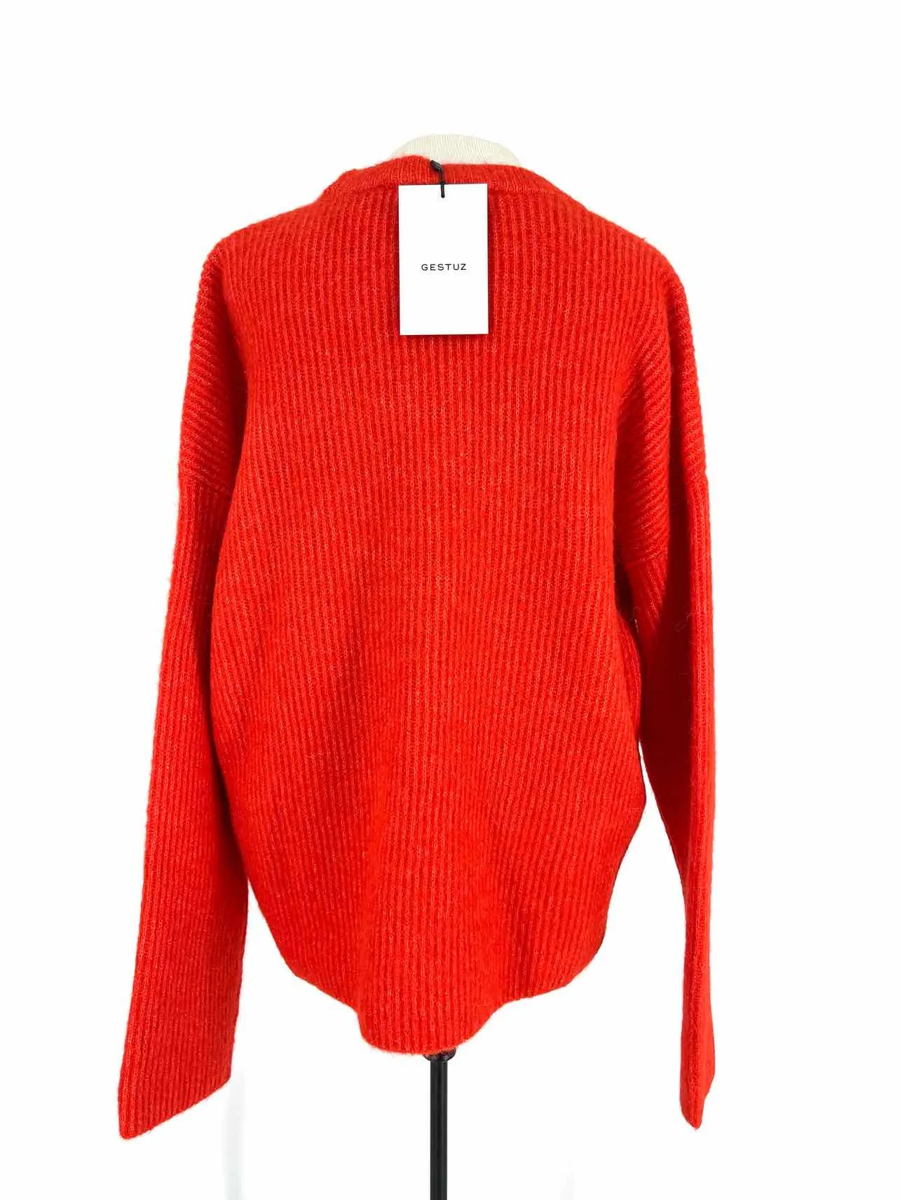 Gestuz Size L Orange-Red Ribbed Wool Blend NEW Designer Sweater