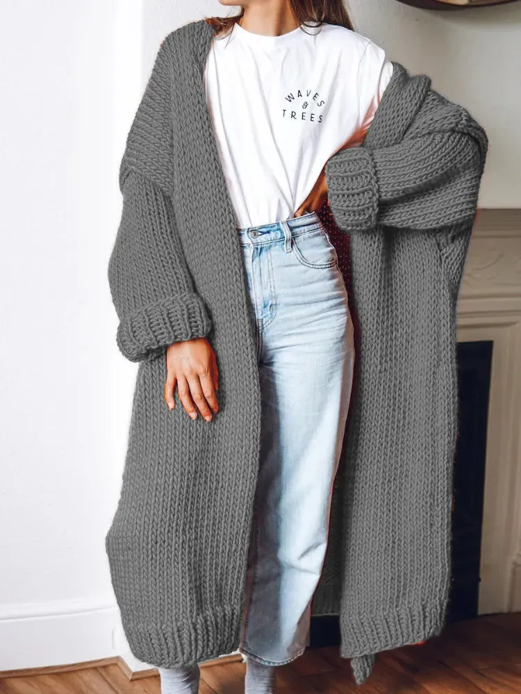 Getadme Korean Fashion Women Sweaters Autumn Winter Solid Knitted Cardigan Medium Long Sweater Coat Women Knitwears Womens Clothing