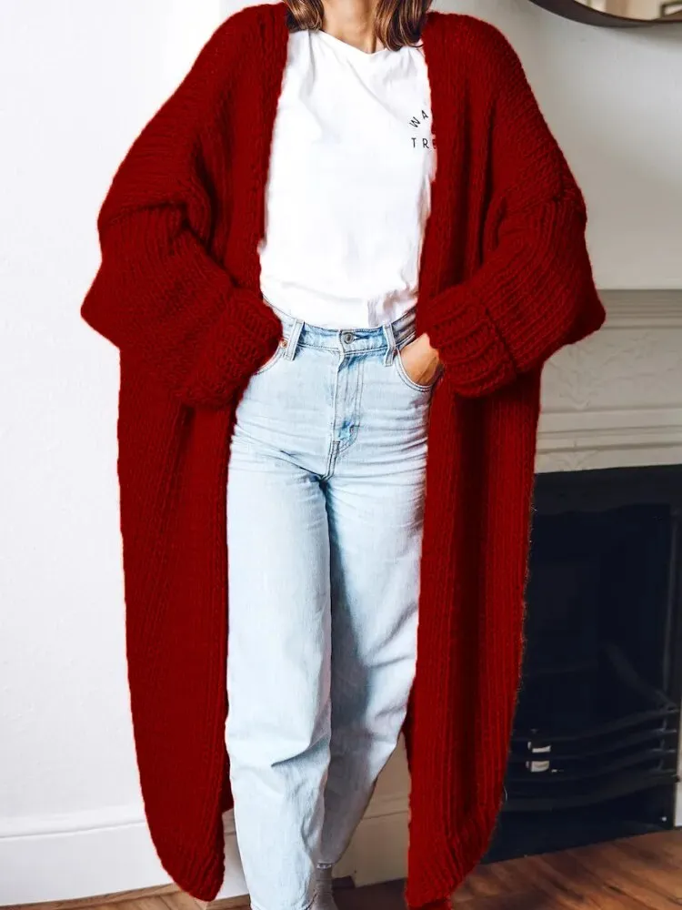 Getadme Korean Fashion Women Sweaters Autumn Winter Solid Knitted Cardigan Medium Long Sweater Coat Women Knitwears Womens Clothing