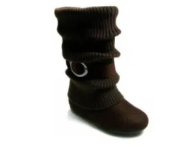 Girls Daysi-K Brown Tall Ruched Fold Over Knit Boots