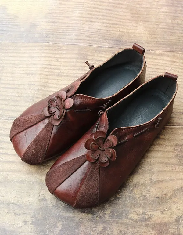 Handmade Leather Retro Flat Shoes Round Head