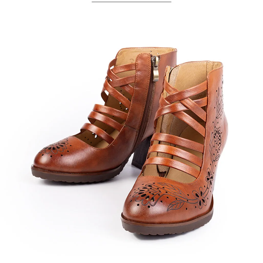 Handmade Retro Leather Vintage Chunky Shoes