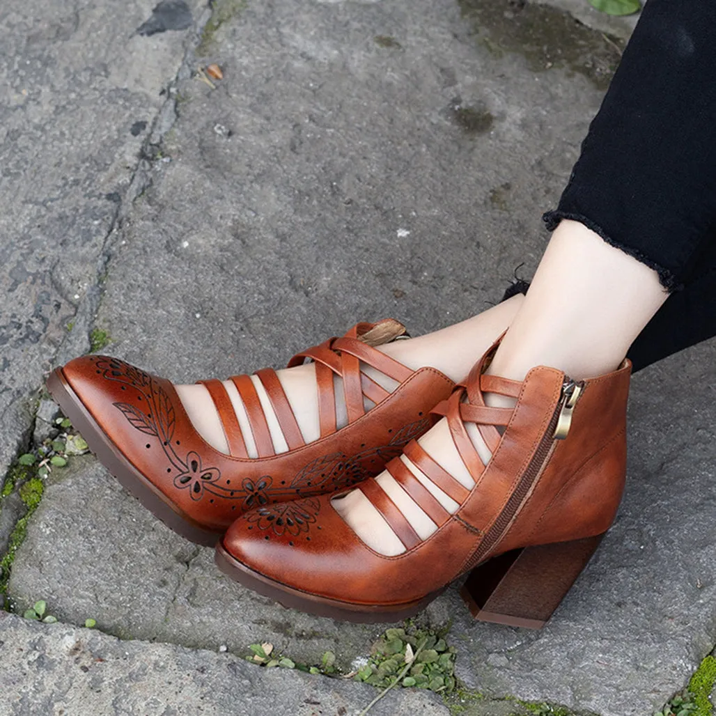 Handmade Retro Leather Vintage Chunky Shoes