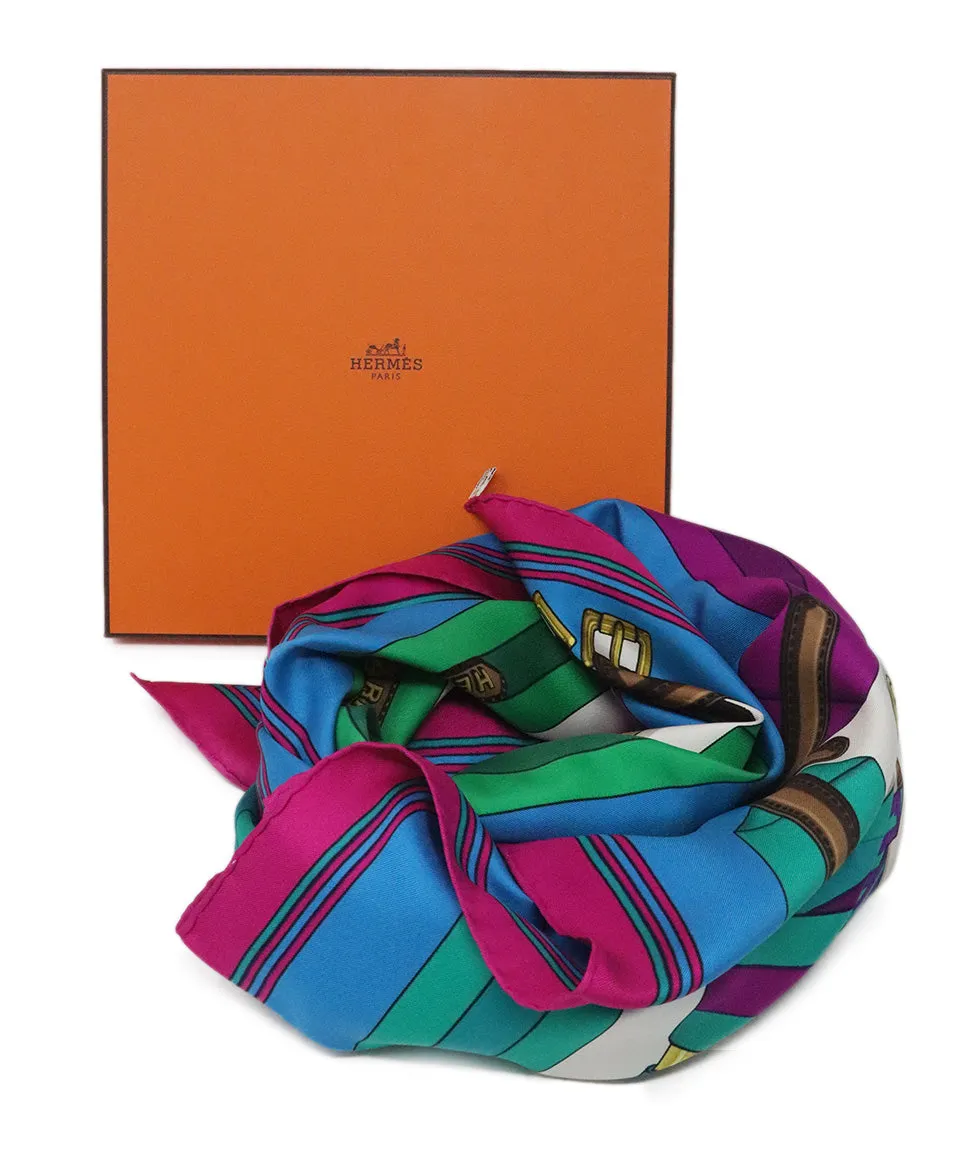 Hermes Multicolor Print Silk Scarf