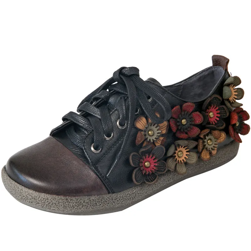 Lace Up Women Retro Flower Cute Shoes