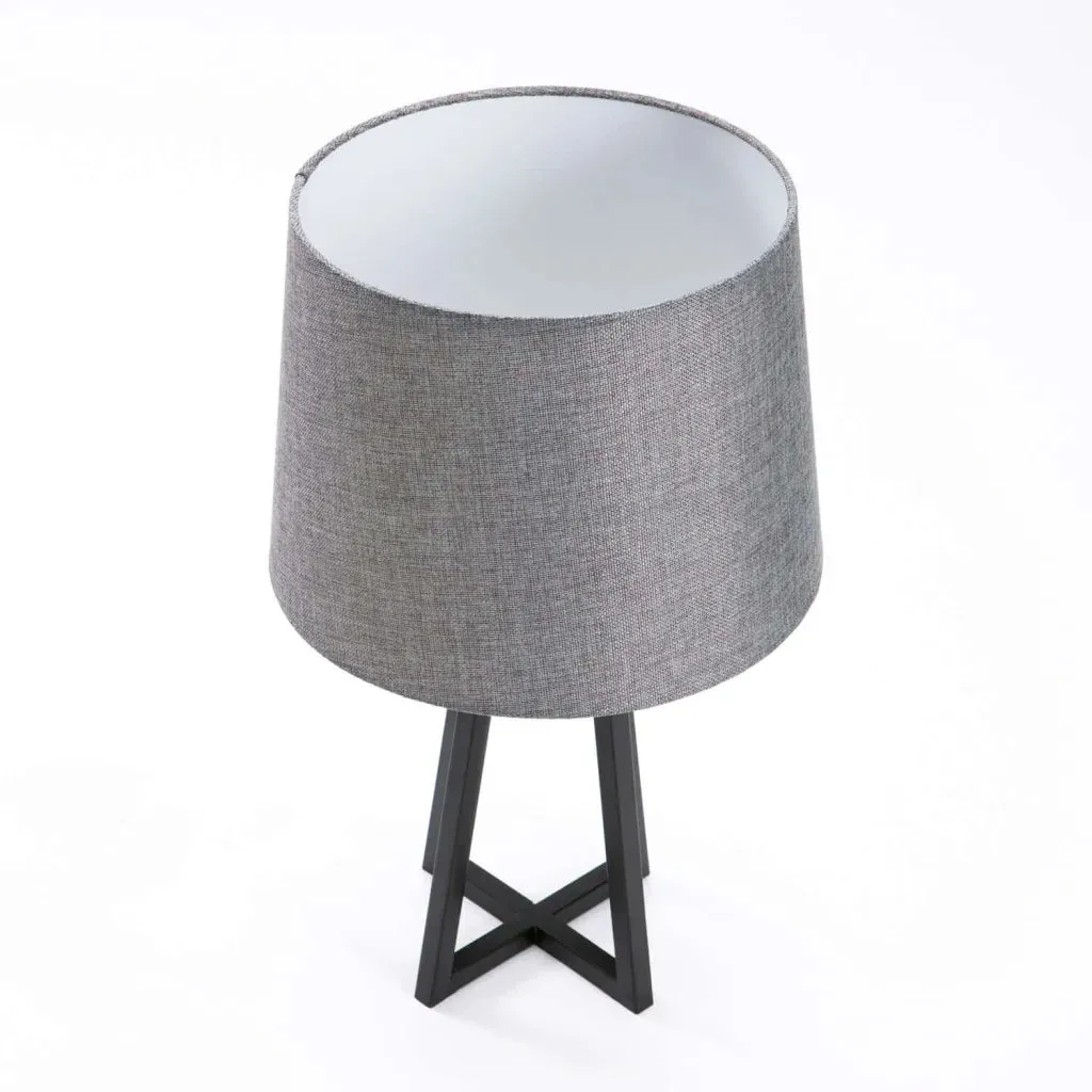 LAMP TABLE-BLACK METAL BASE-GREY FABRIC SHADE