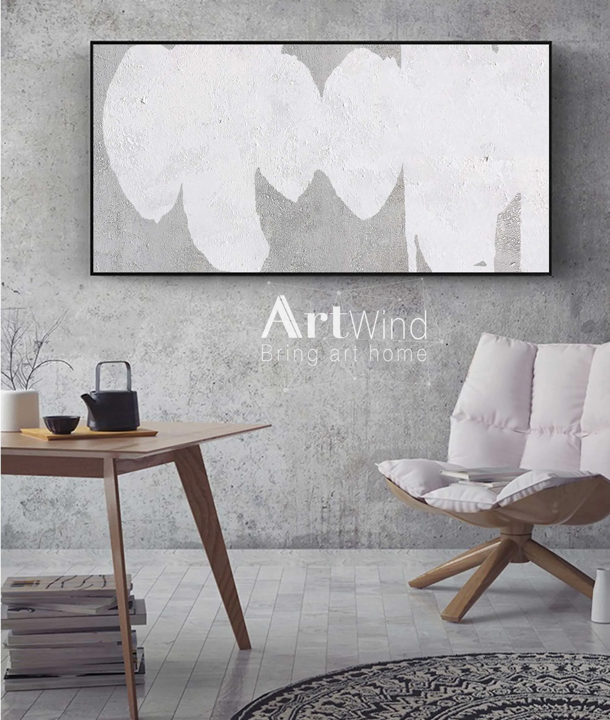 Large Minimalism Abstract Painting White Grey Abstract Canvas Art Dp061