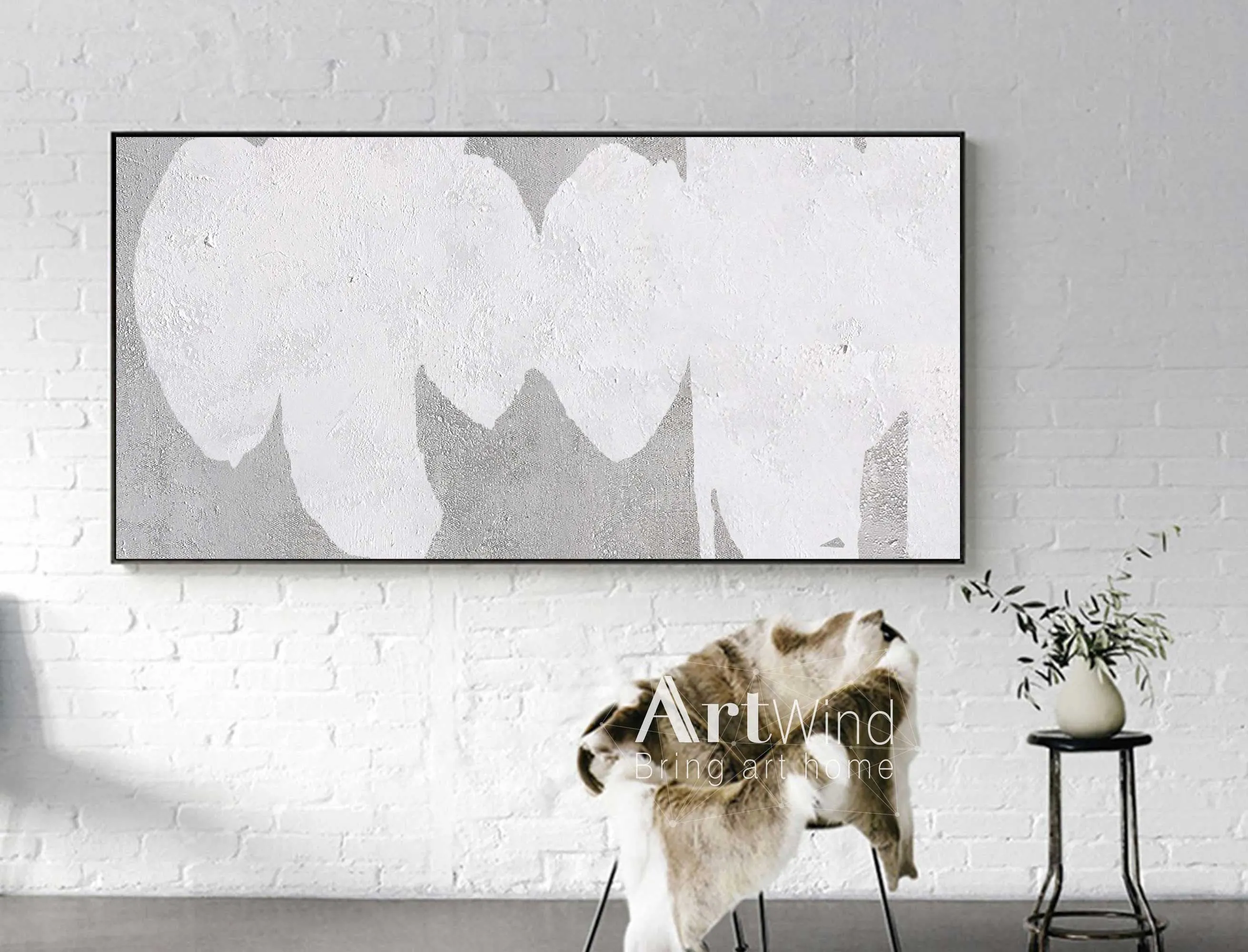 Large Minimalism Abstract Painting White Grey Abstract Canvas Art Dp061