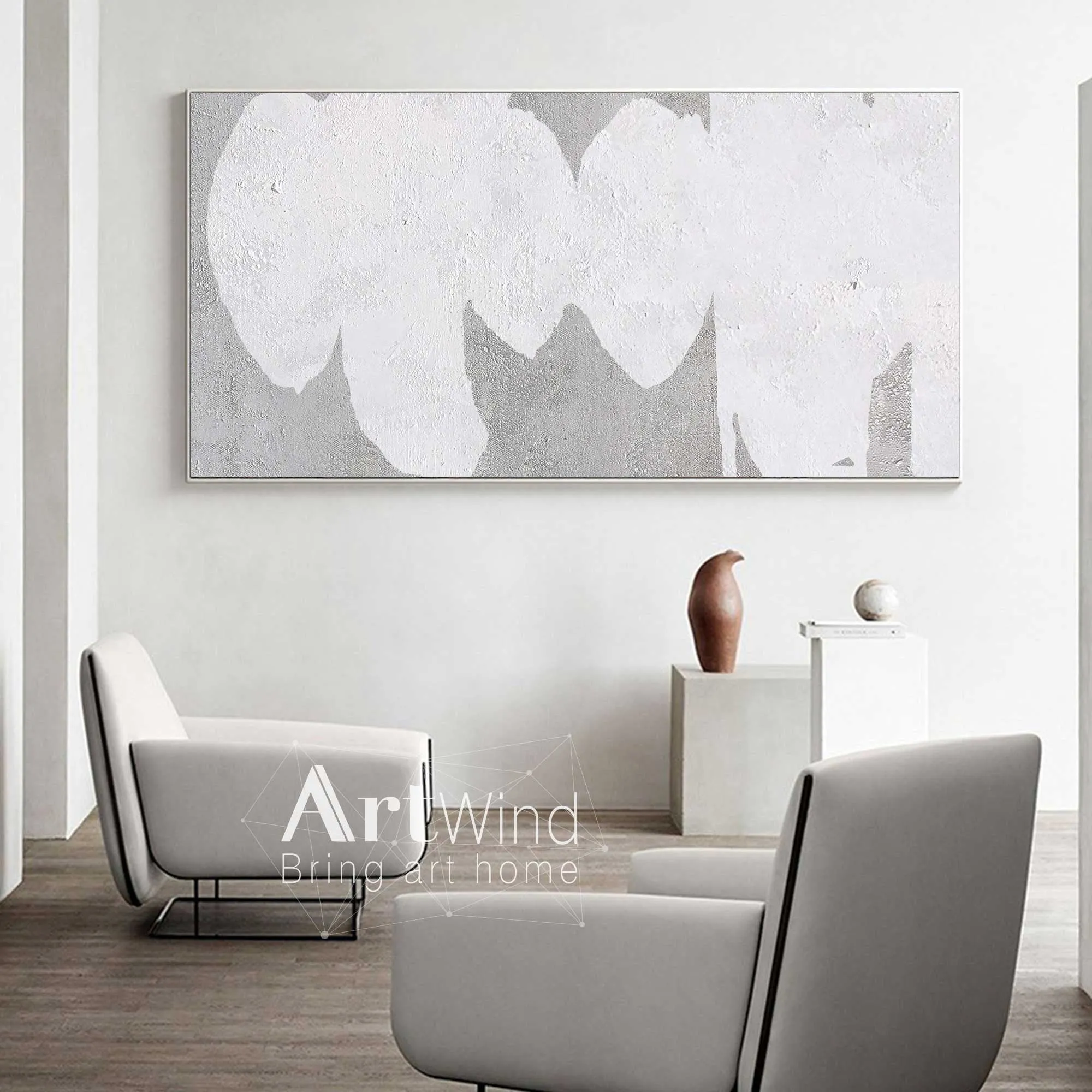 Large Minimalism Abstract Painting White Grey Abstract Canvas Art Dp061