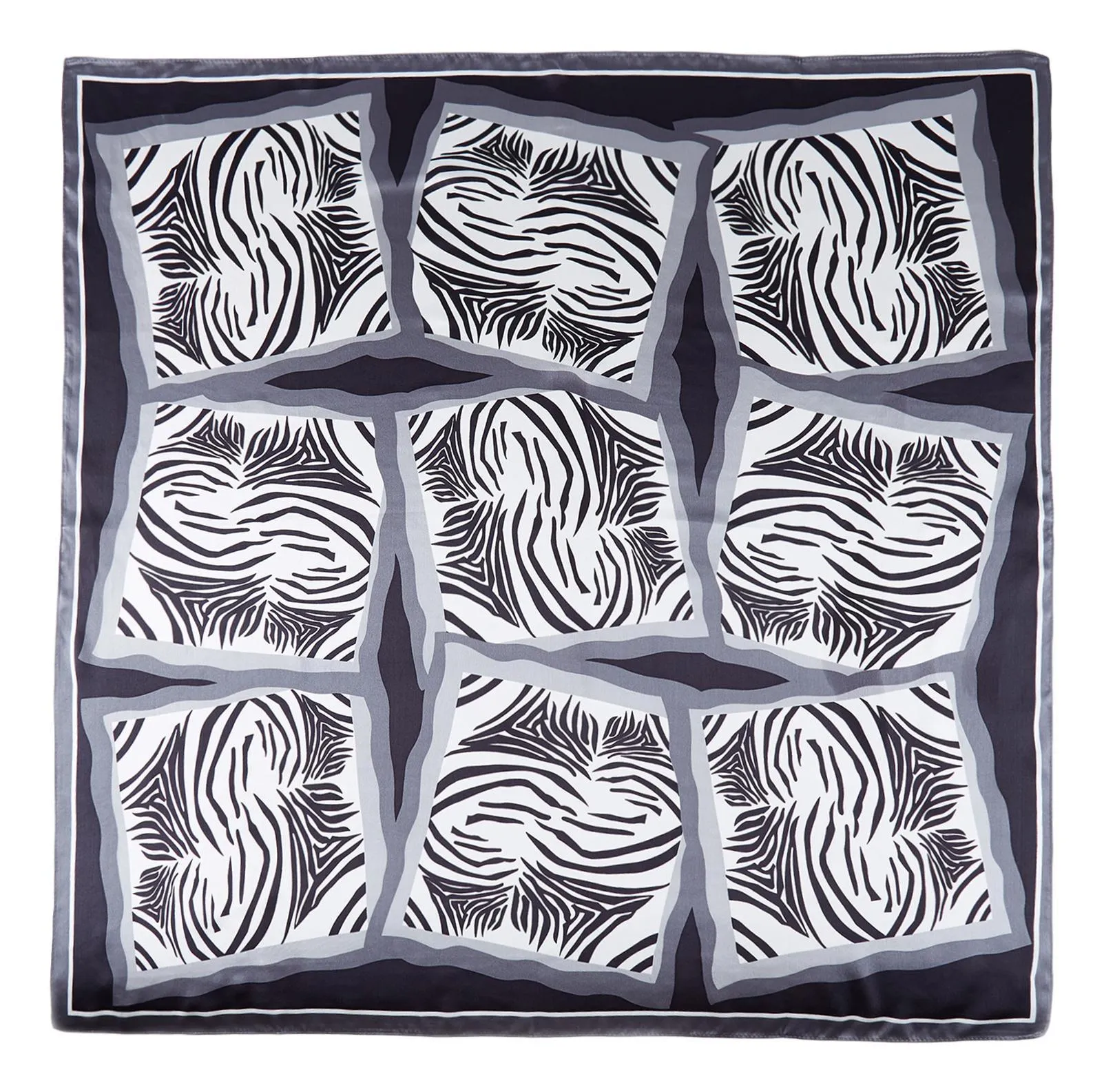 Large Square Silk Scarf Silver Color Zebra Print SZD091