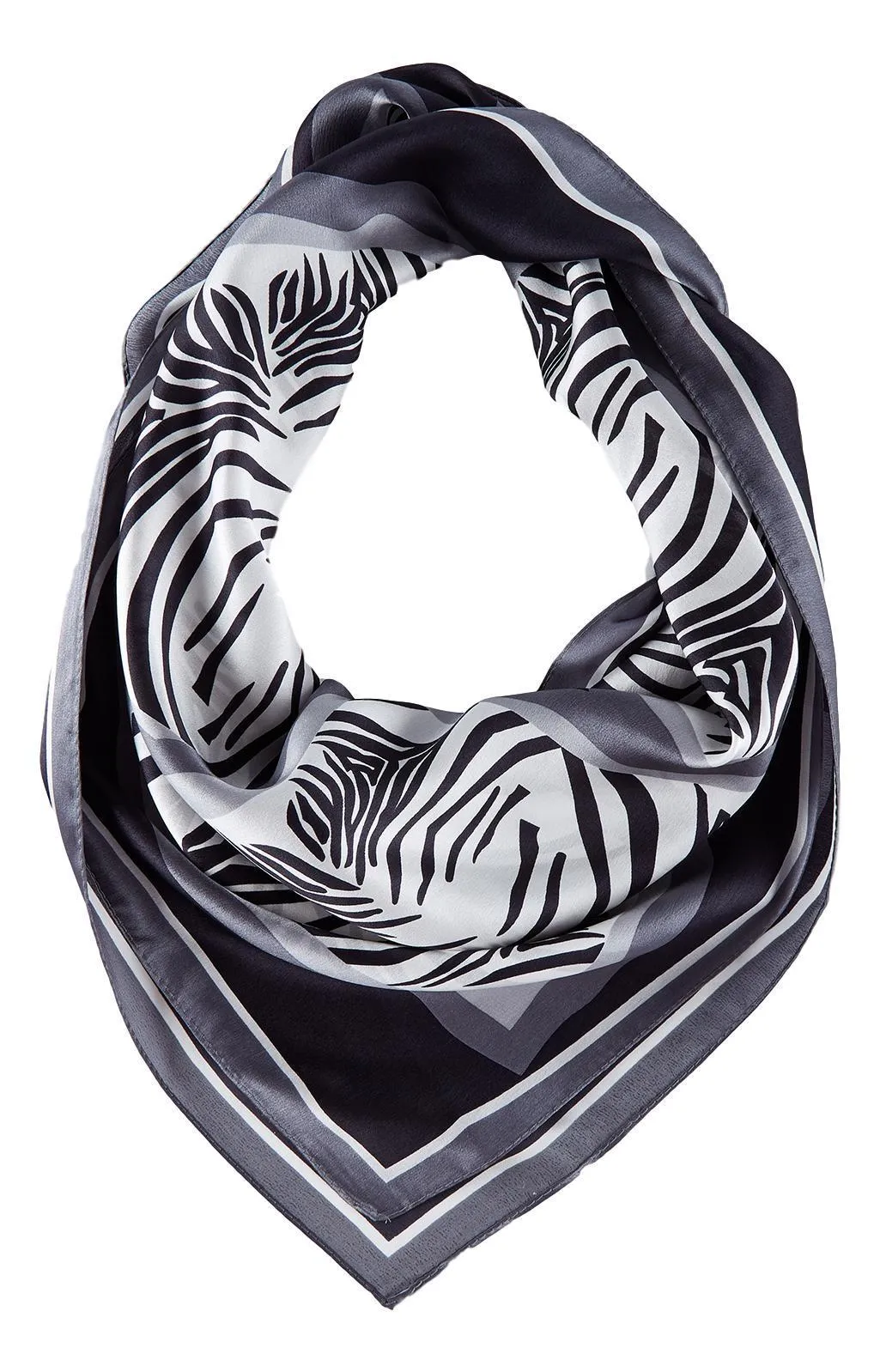 Large Square Silk Scarf Silver Color Zebra Print SZD091