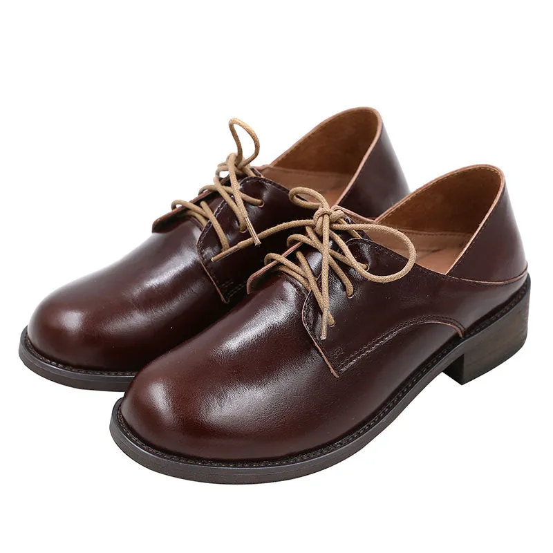 Leather Lace Up British Style Women's Shoes