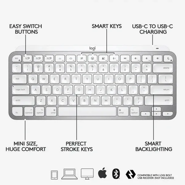 LOGITECH MX KEYS MINI FOR MAC KEYBOARD PALE GREY