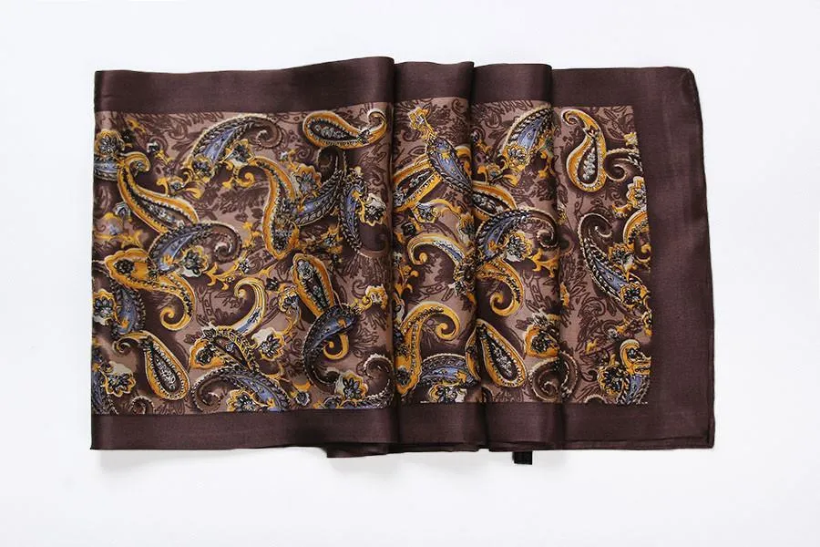 Long Silk Satin Scarf for Men Dark Brown Paisley Print SFM016