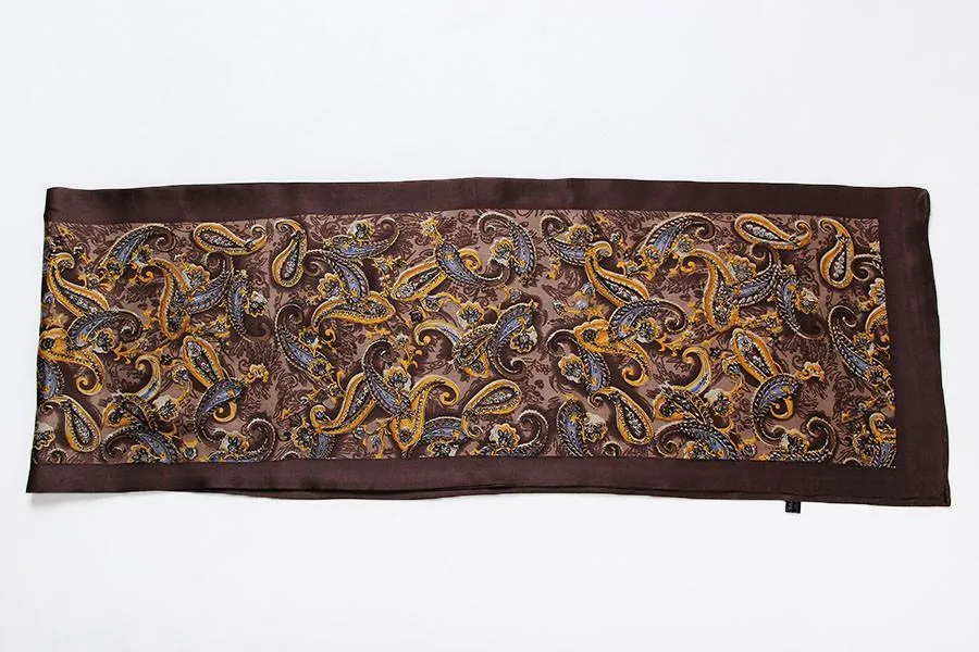 Long Silk Satin Scarf for Men Dark Brown Paisley Print SFM016