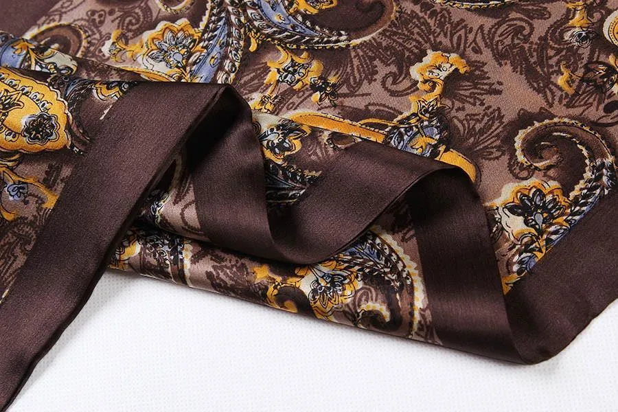 Long Silk Satin Scarf for Men Dark Brown Paisley Print SFM016