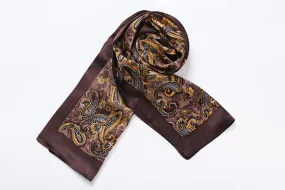 Long Silk Satin Scarf for Men Dark Brown Paisley Print SFM016