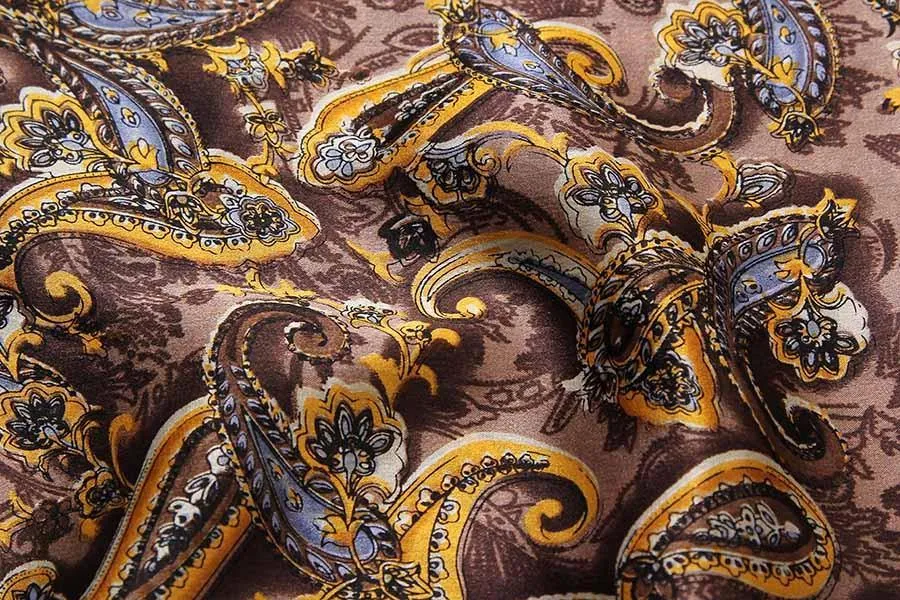 Long Silk Satin Scarf for Men Dark Brown Paisley Print SFM016