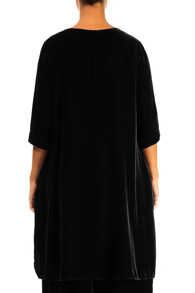 Loose Black Silk Velvet Tunic