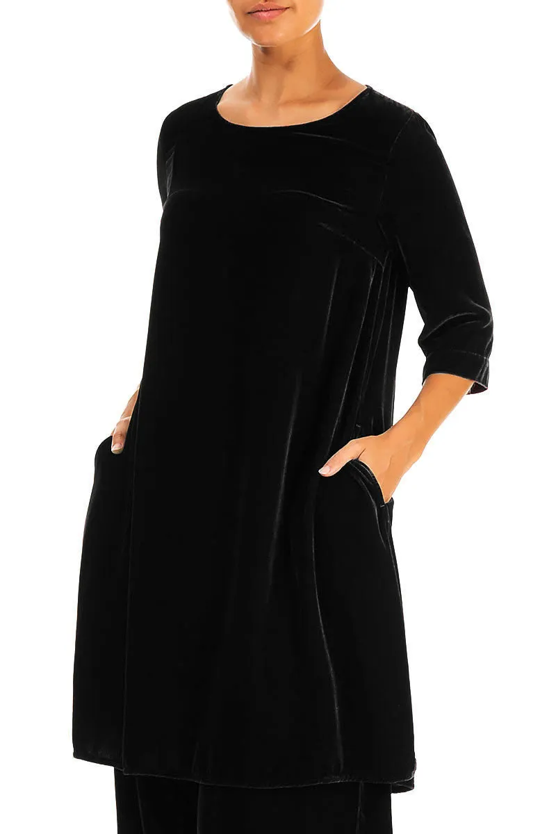 Loose Black Silk Velvet Tunic