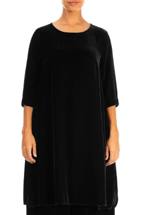 Loose Black Silk Velvet Tunic