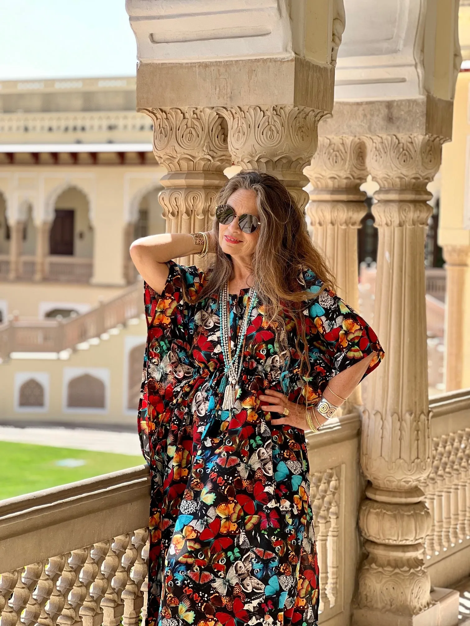 Madama Butterfly Italian Silk Maxi Kaftan Dress