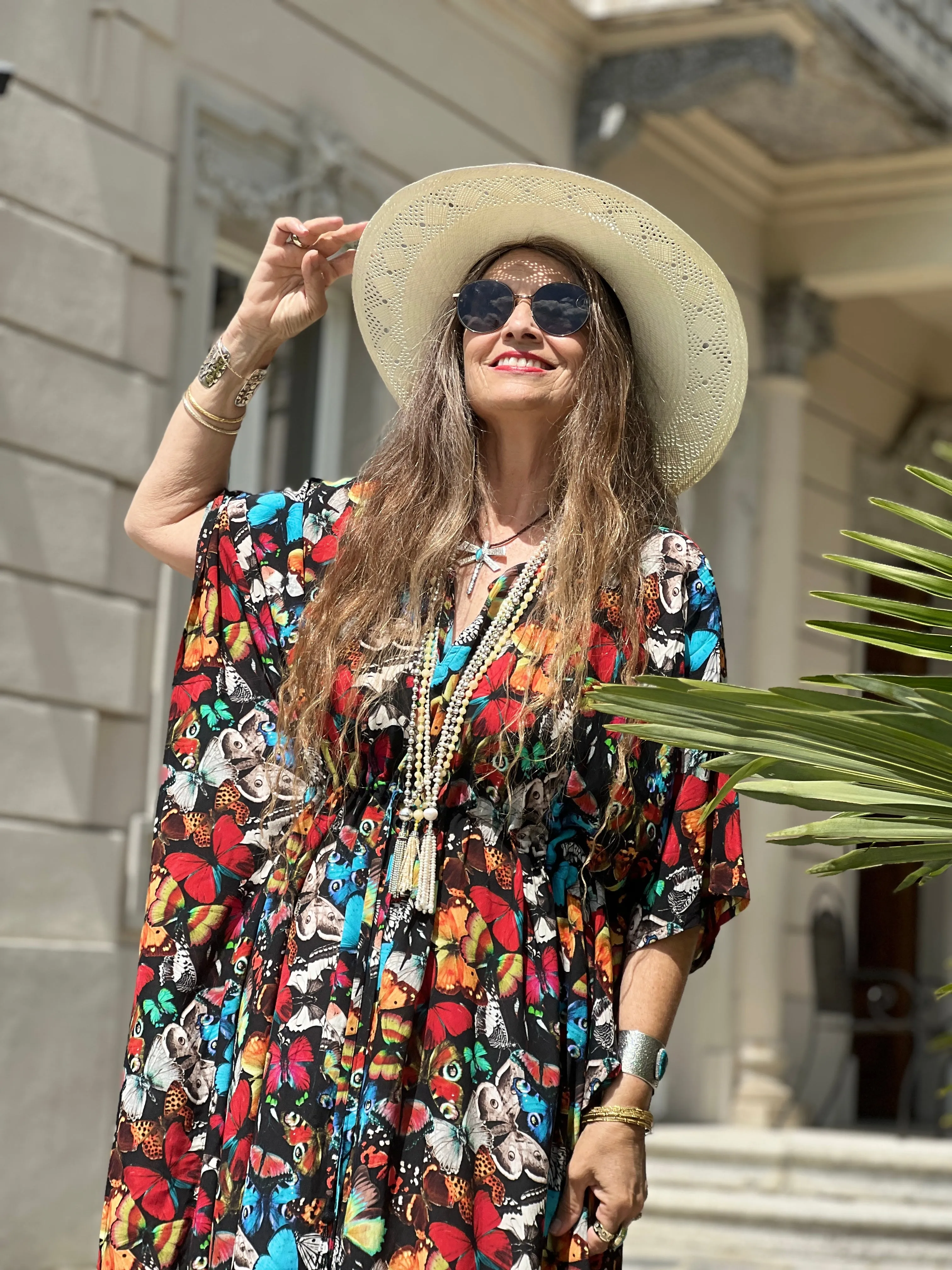 Madama Butterfly Italian Silk Maxi Kaftan Dress