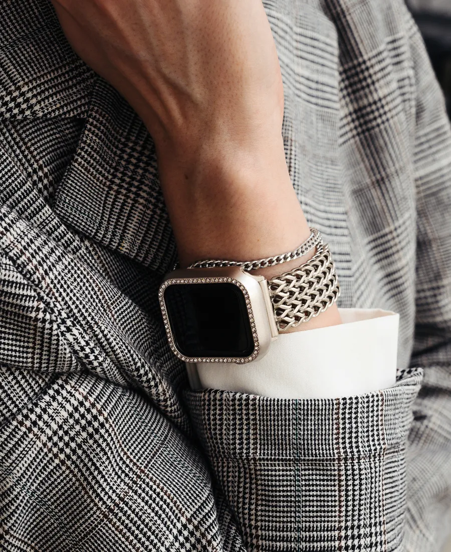 Matte Silver Diamond Watch Cover Case