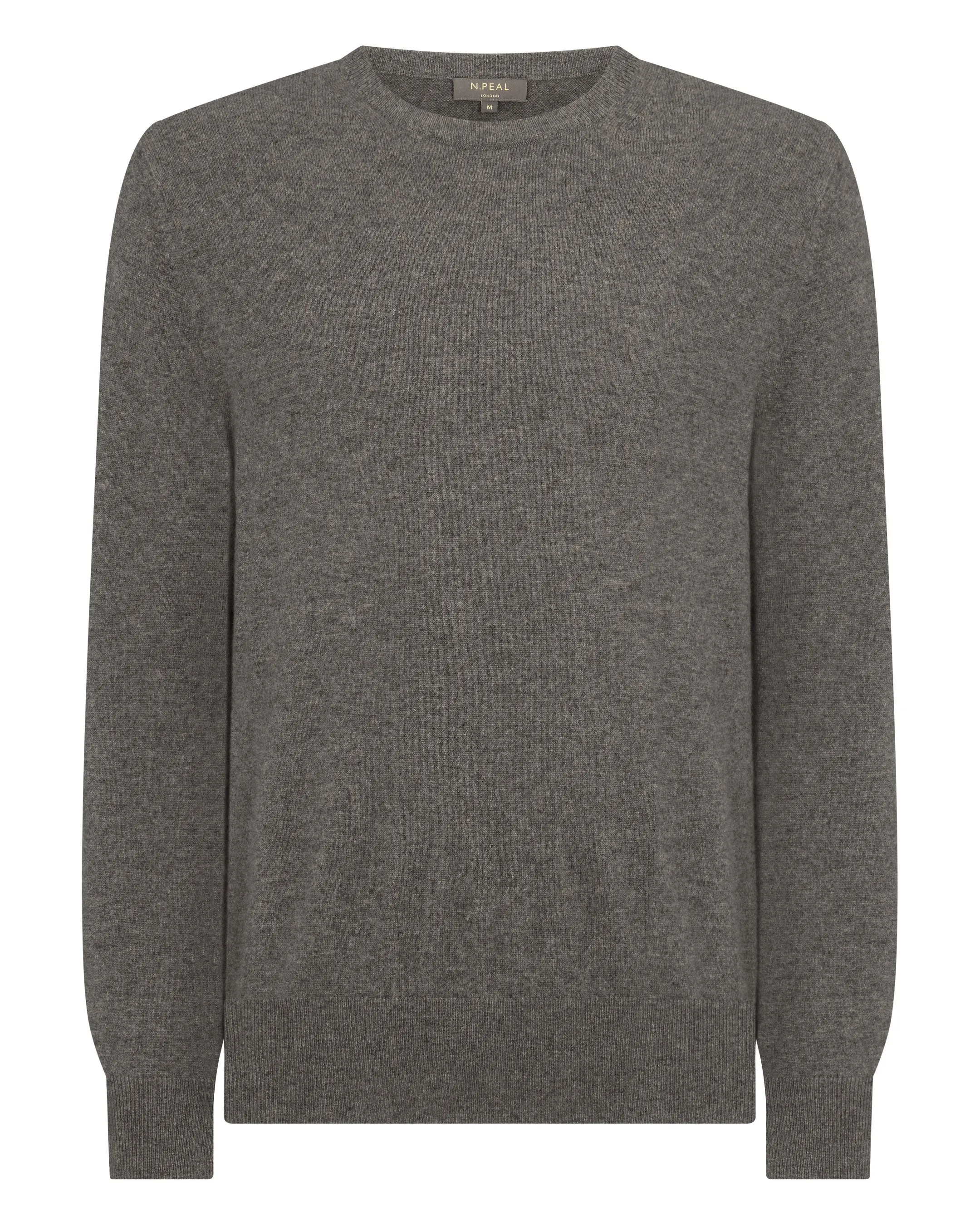 Men's Oxford Round Neck Cashmere Jumper Wood Smoke Brown