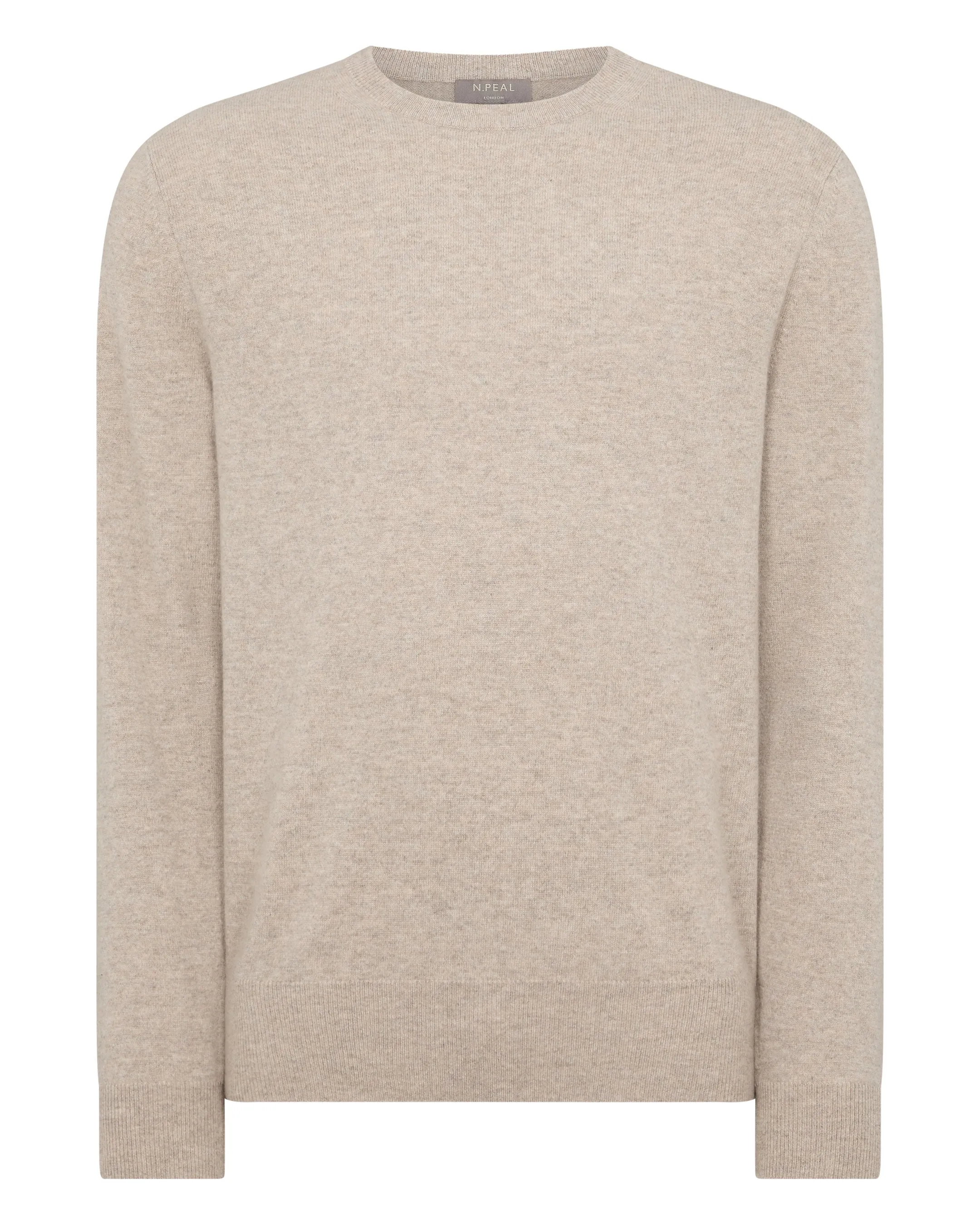 Men's Oxford Round Neck Cashmere Sweater Oatmeal Brown