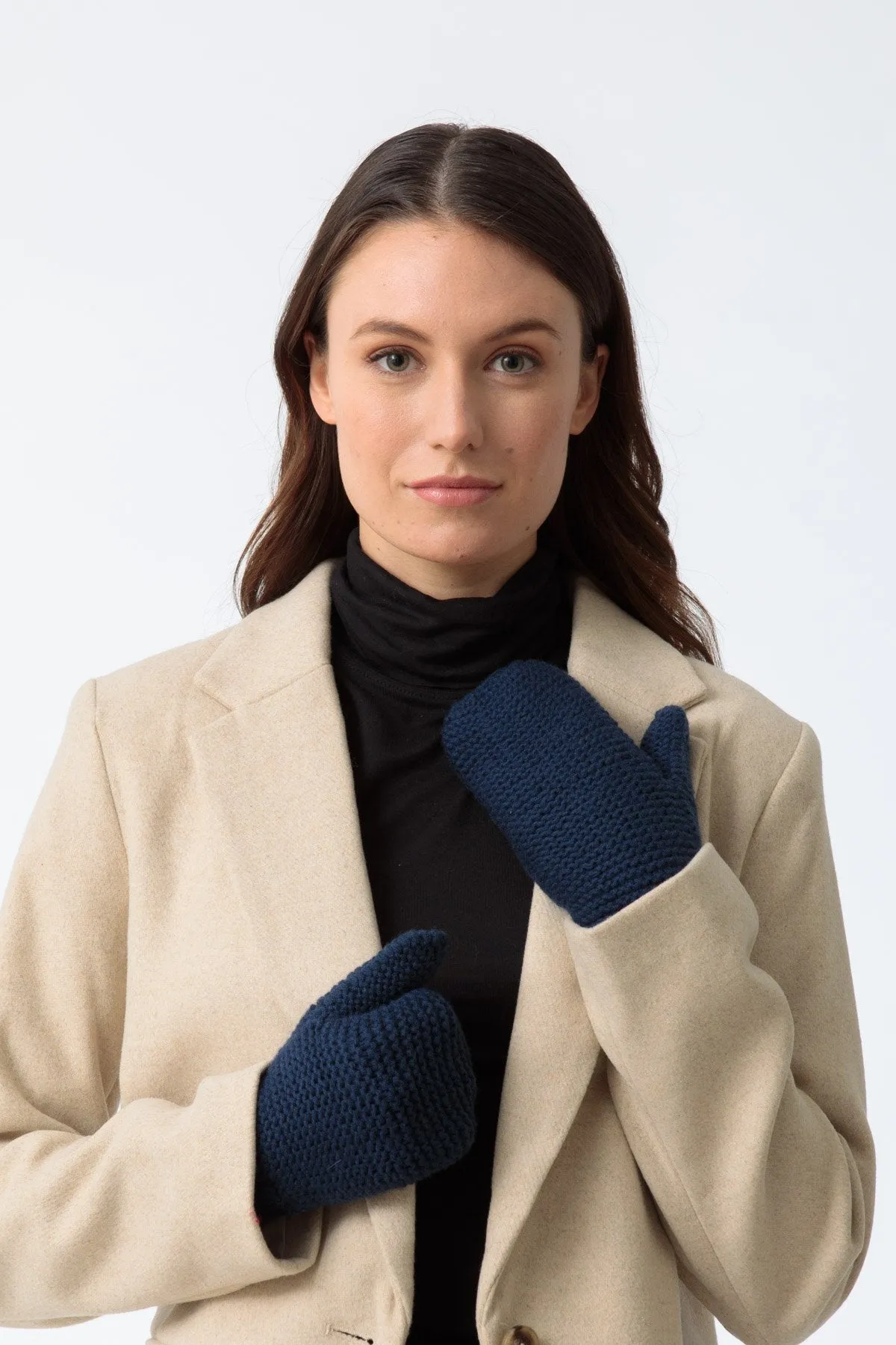 Merino Garter Mittens in Dark Blue