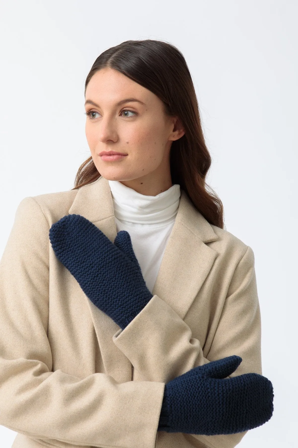 Merino Garter Mittens in Dark Blue