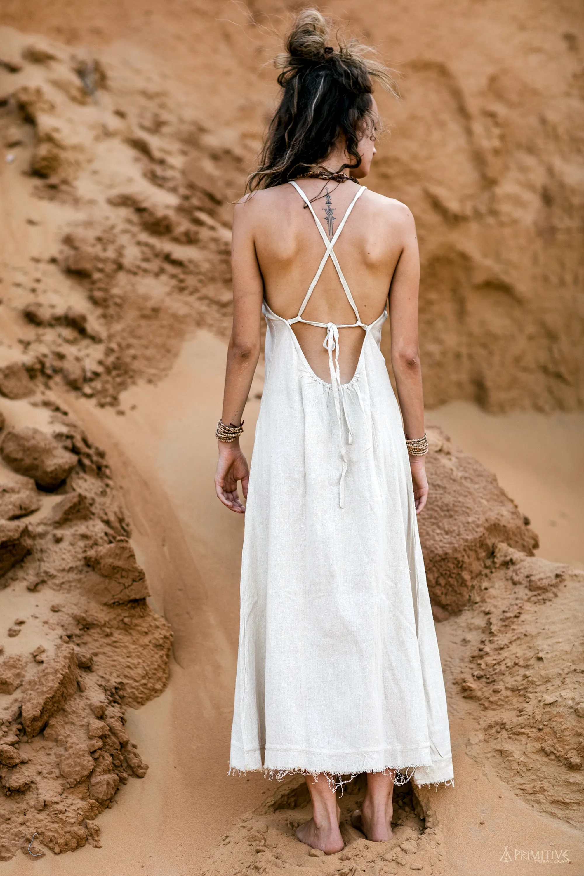 Middle Fringed Desert Moon Dress ⋙ Handwoven Raw Silk