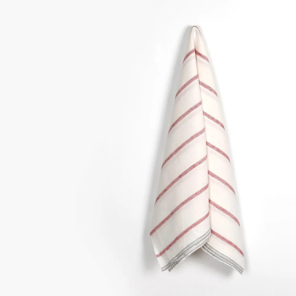 Midweight Warp Stripe Linen - Ivory / Red