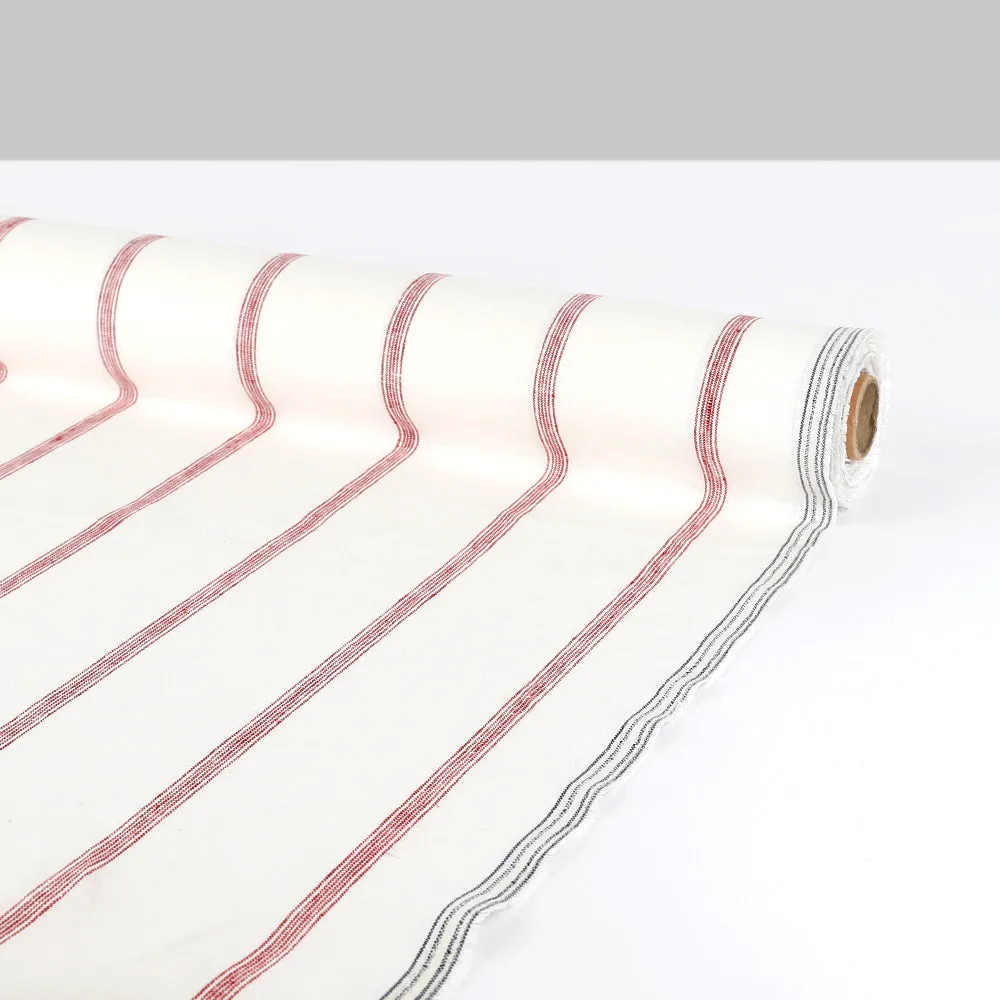 Midweight Warp Stripe Linen - Ivory / Red