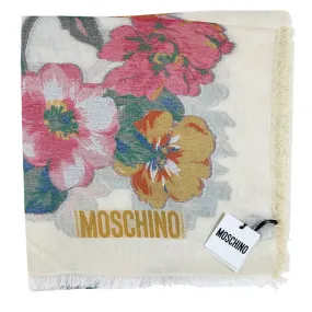 Moschino Scarf White Floral Design - Large 55 Inch Square Shawl - 2024 Collection