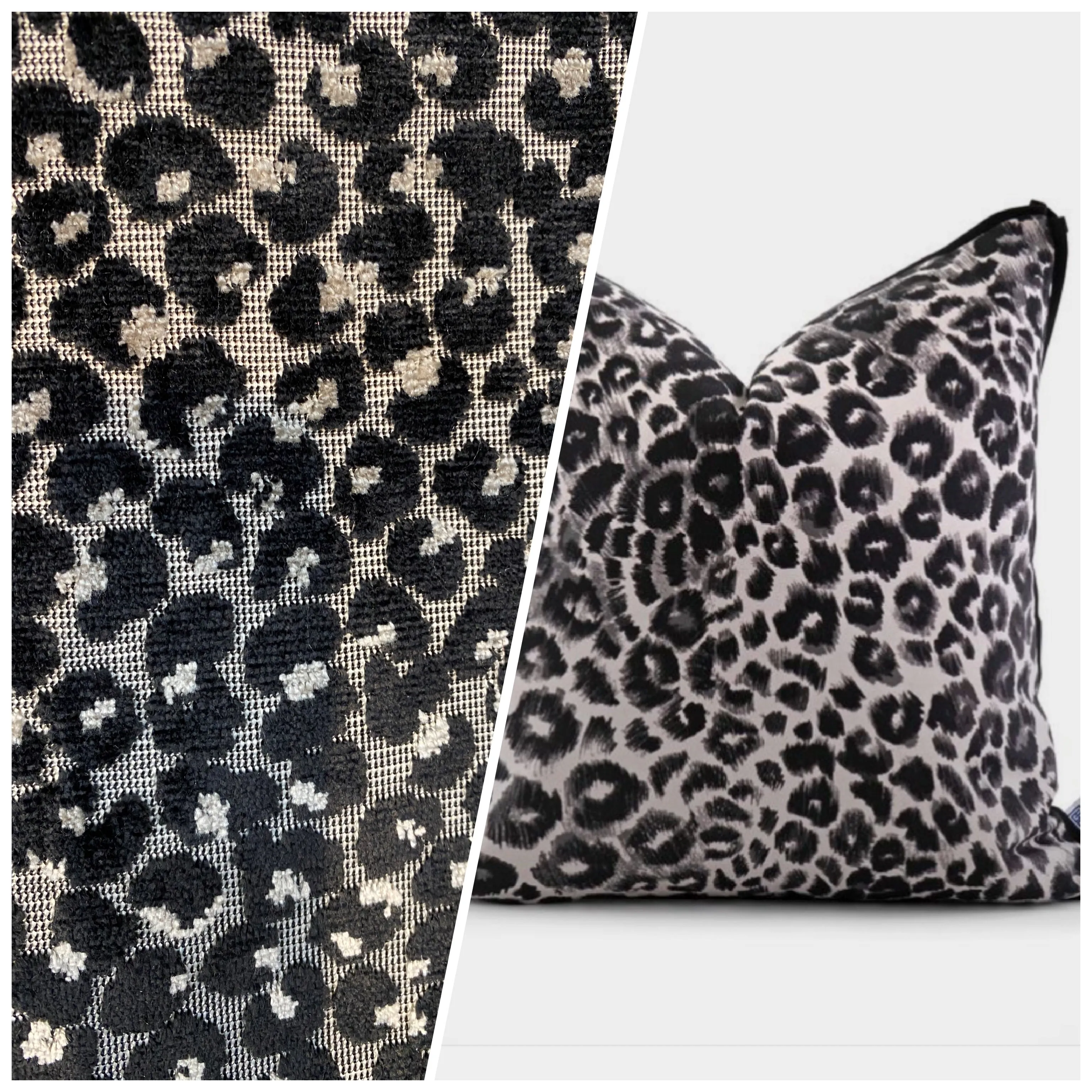 NEW Baron Clyde Novelty Italian Leopard Upholstery Chenille Velvet Gray Black and White