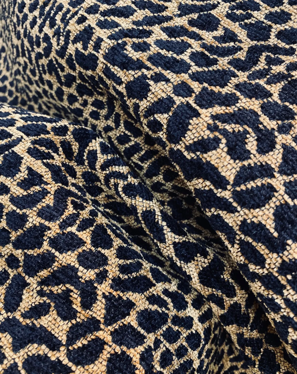 NEW Count Joshua Leopard Upholstery & Drapery Chenille Velvet Fabric in Black & Tan