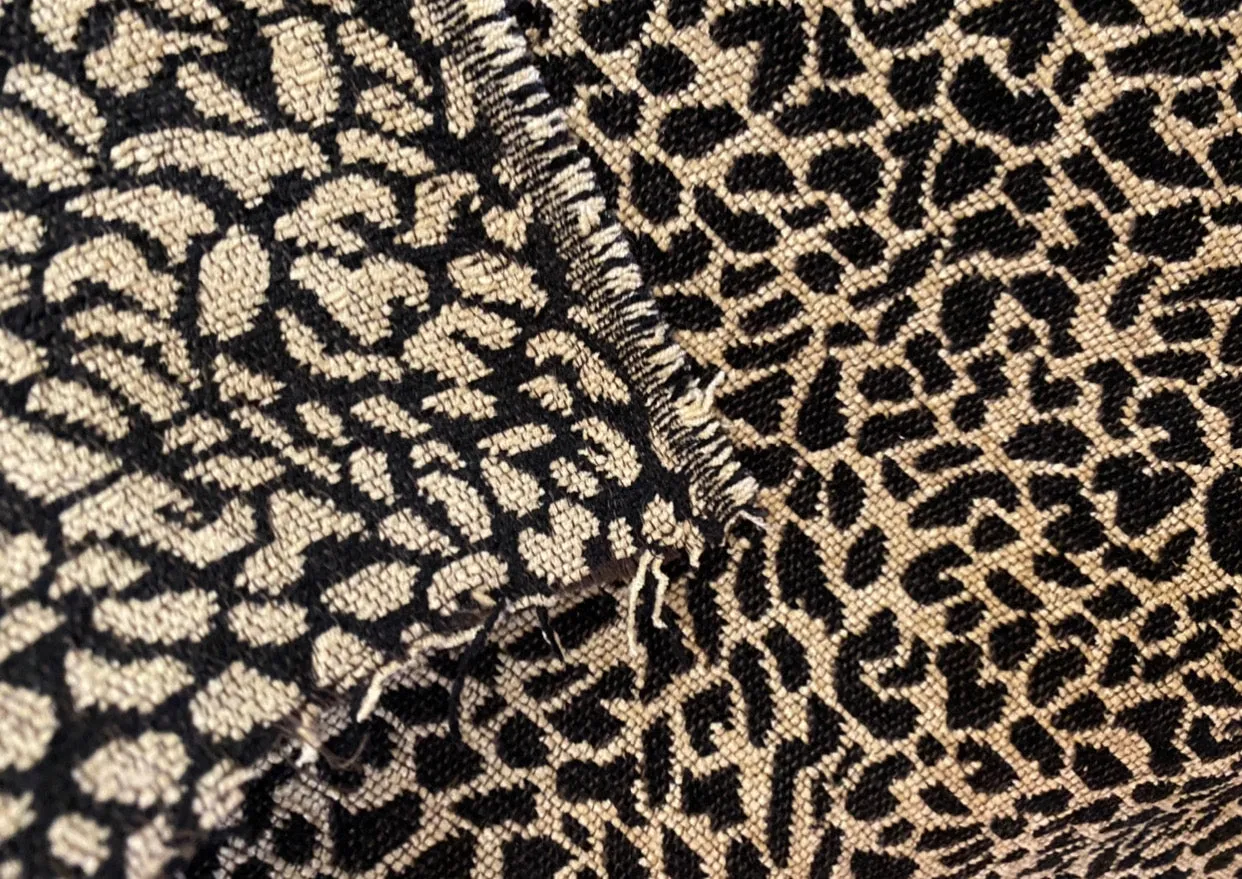 NEW Count Joshua Leopard Upholstery & Drapery Chenille Velvet Fabric in Black & Tan