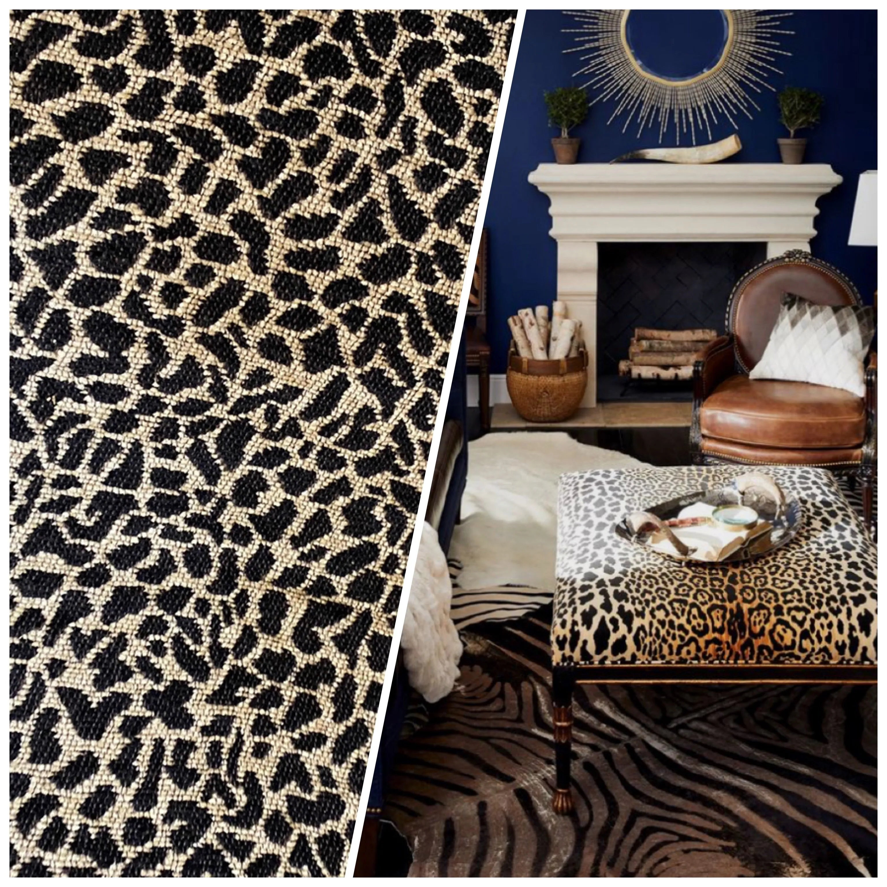 NEW Count Joshua Leopard Upholstery & Drapery Chenille Velvet Fabric in Black & Tan