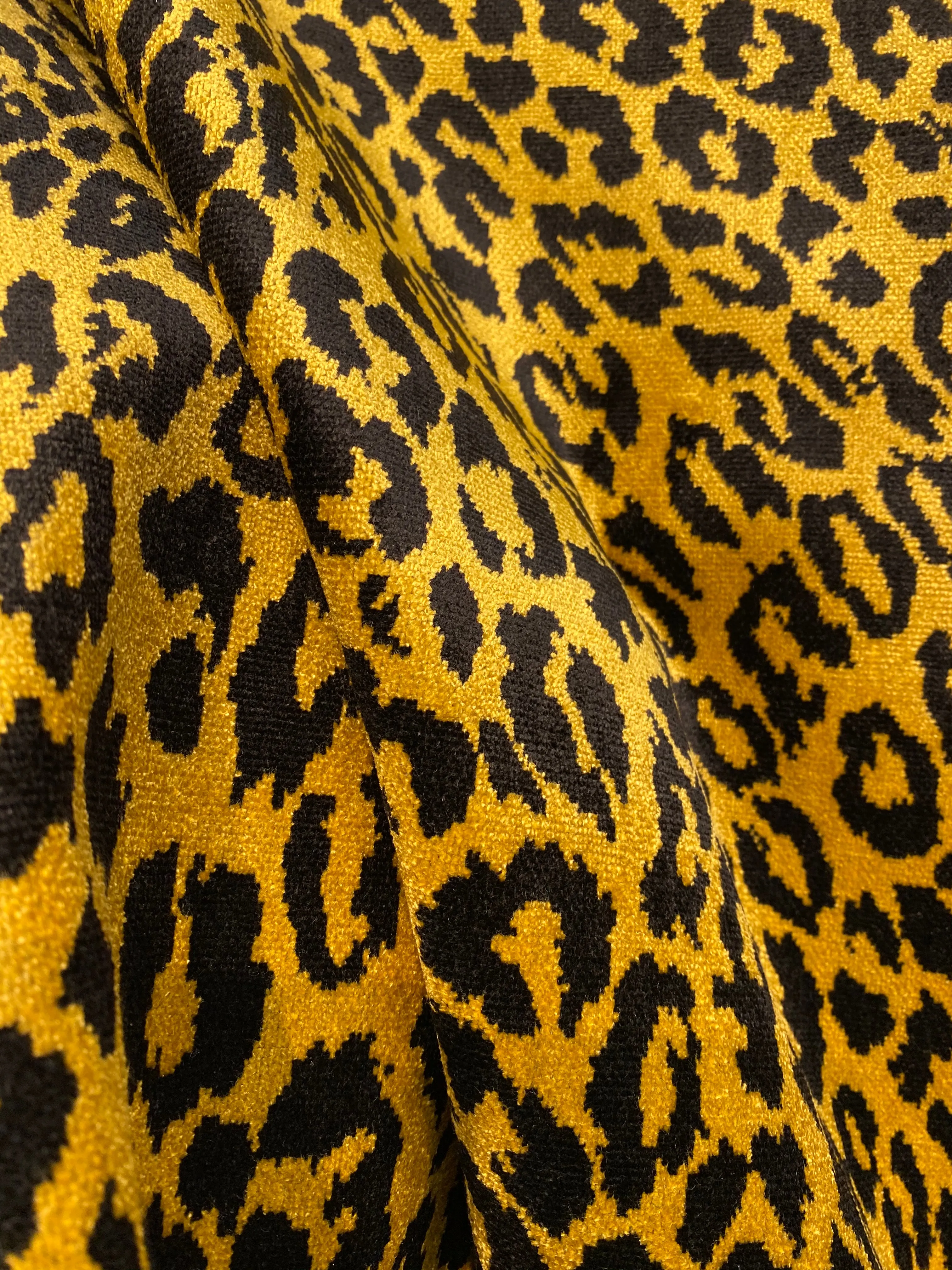 NEW Duchess Elspeth Leopard Novelty Upholstery Velvet Golden Yellow and Black