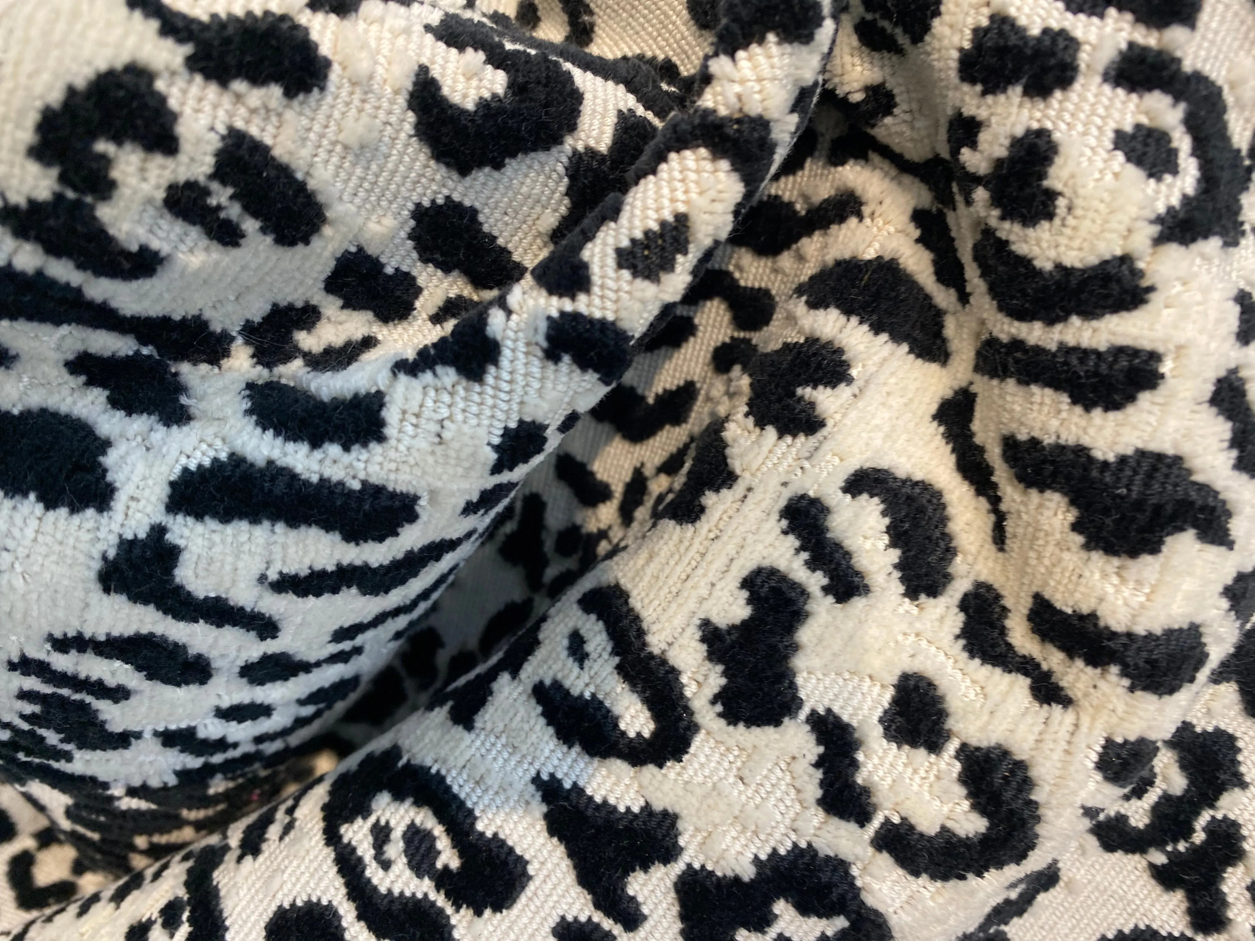 NEW Duchess Logan Snow Leopard Novelty Upholstery Velvet White and Black